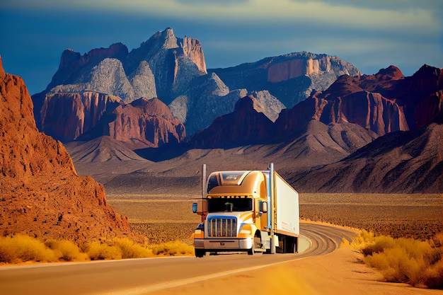 truck-with-white-trailer-drives-down-road-with-mountains-background_188544-8152